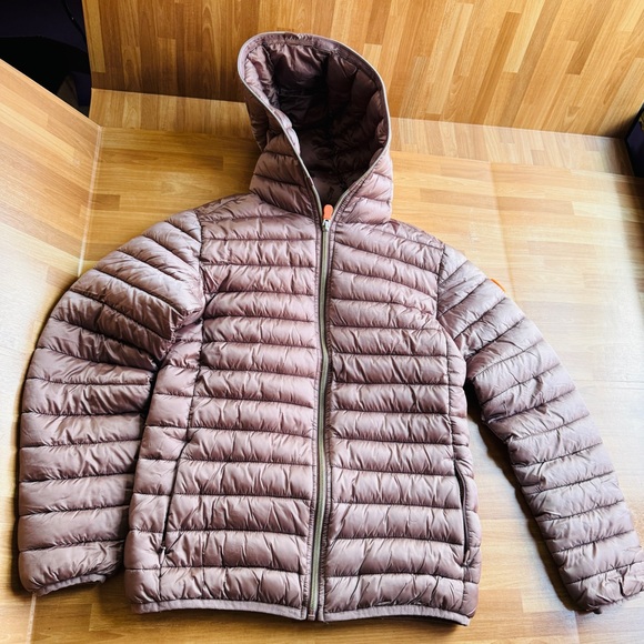 SAVE THE DUCK packable quilted hooded jacket size girls 12 pinkish mauve - Picture 1 of 16